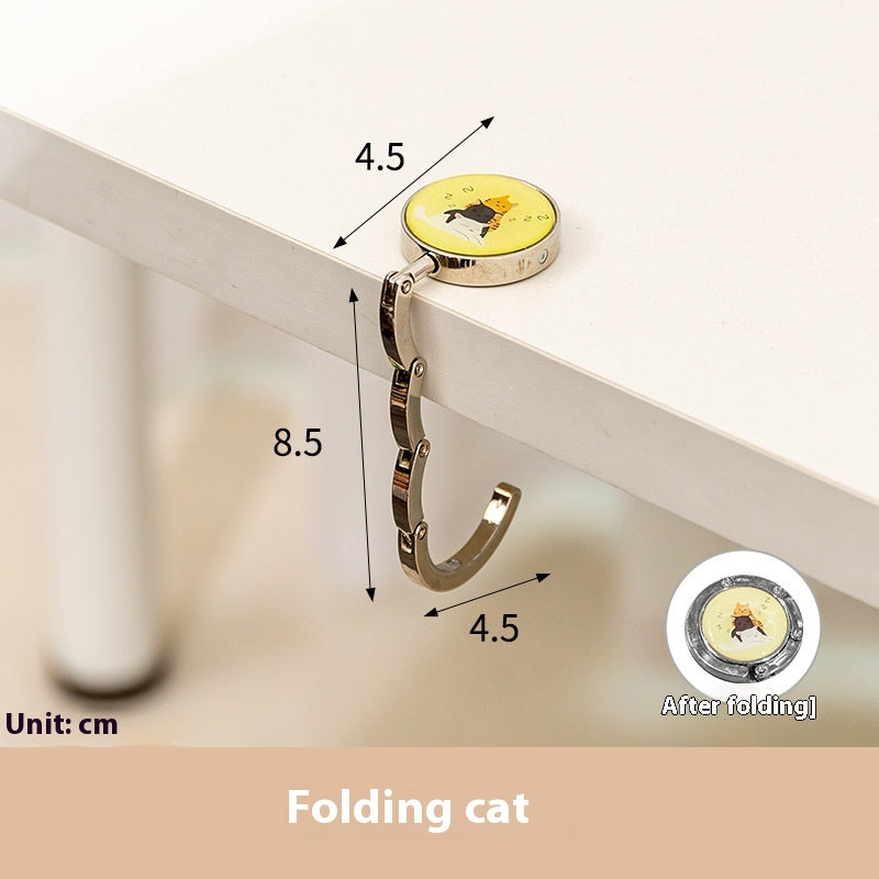 Folding cat hook with measurements on a white background
