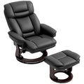 Black leather recliner chair with ottoman on a white background