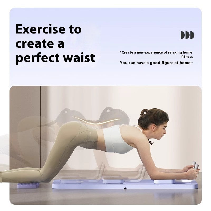 Woman exercising on a machine with text about creating a perfect waist.