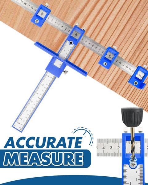 Measurement tool with ruler on a wooden surface, labeled 'Accurate Measure'.