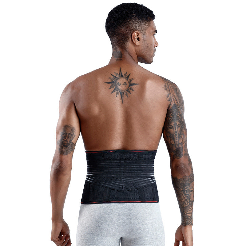 Man wearing a black waist trainer on a white background