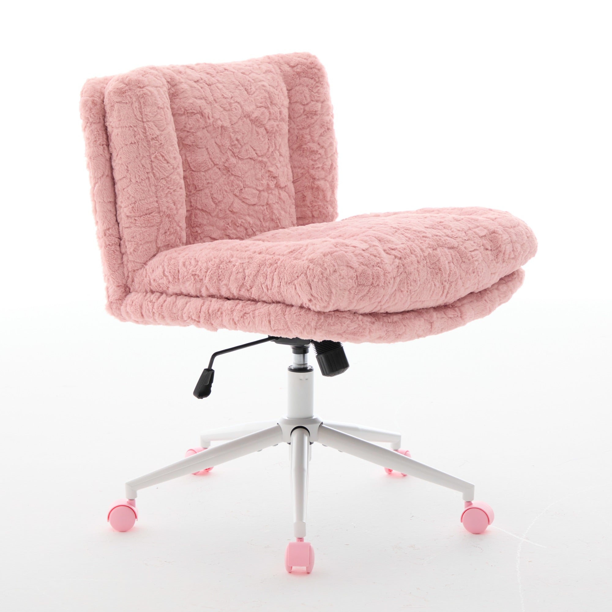 Pink fluffy office chair on a white background