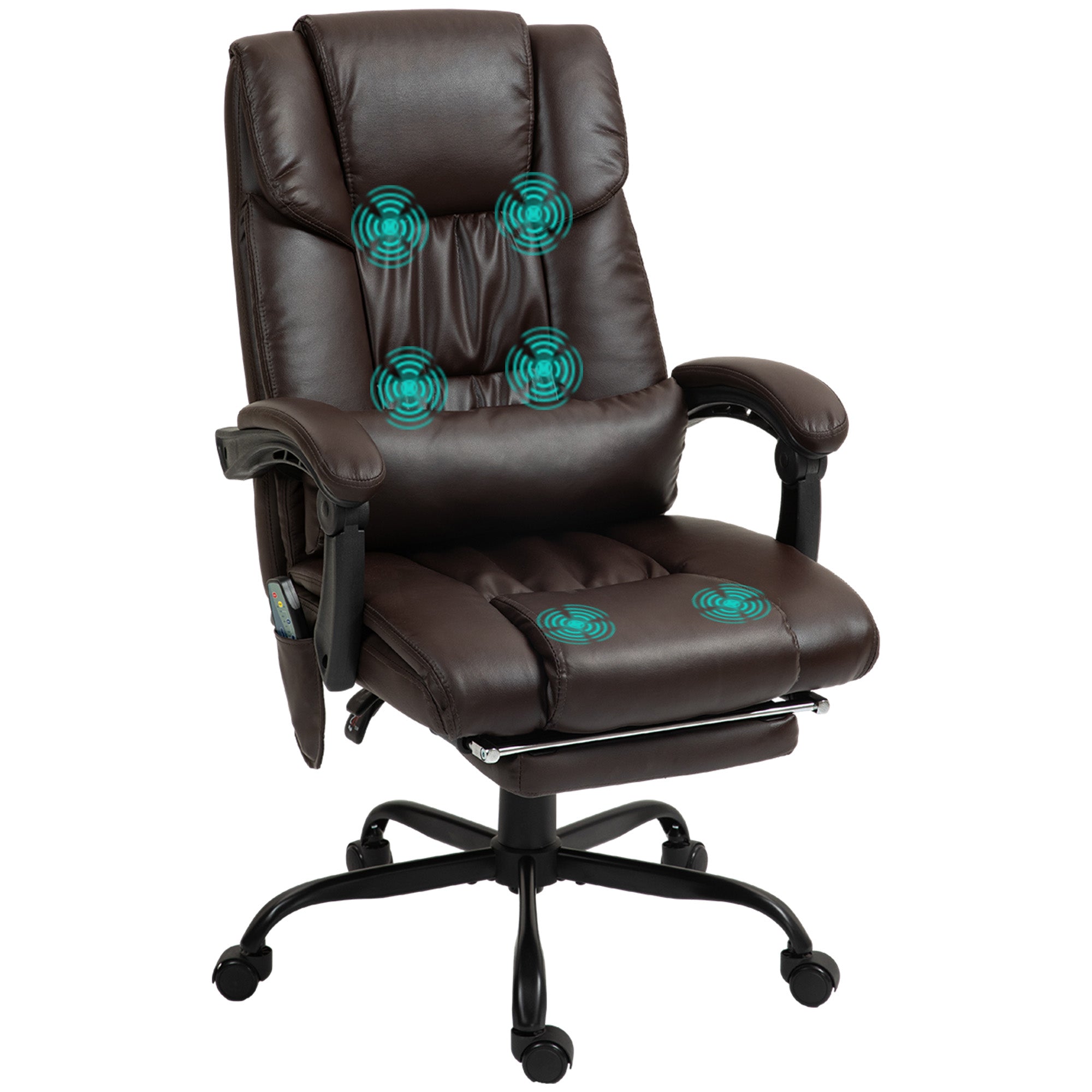 Brown leather office chair with massage points on a white background