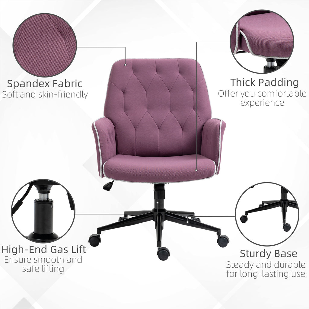 Purple office chair with features highlighted on a white background