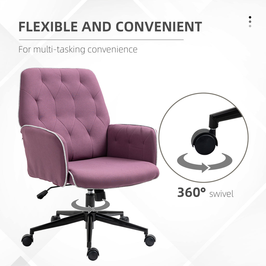 Purple office chair with 360-degree swivel feature on a white background