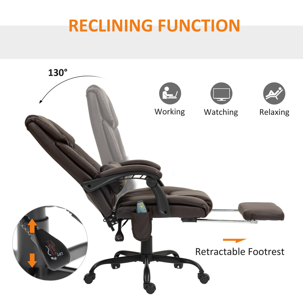 Brown office chair with reclining function and footrest on a white background