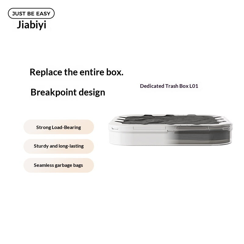 Dedicated trash box L01 with features listed on a white background, featuring the brand 'Jiabiyi'.