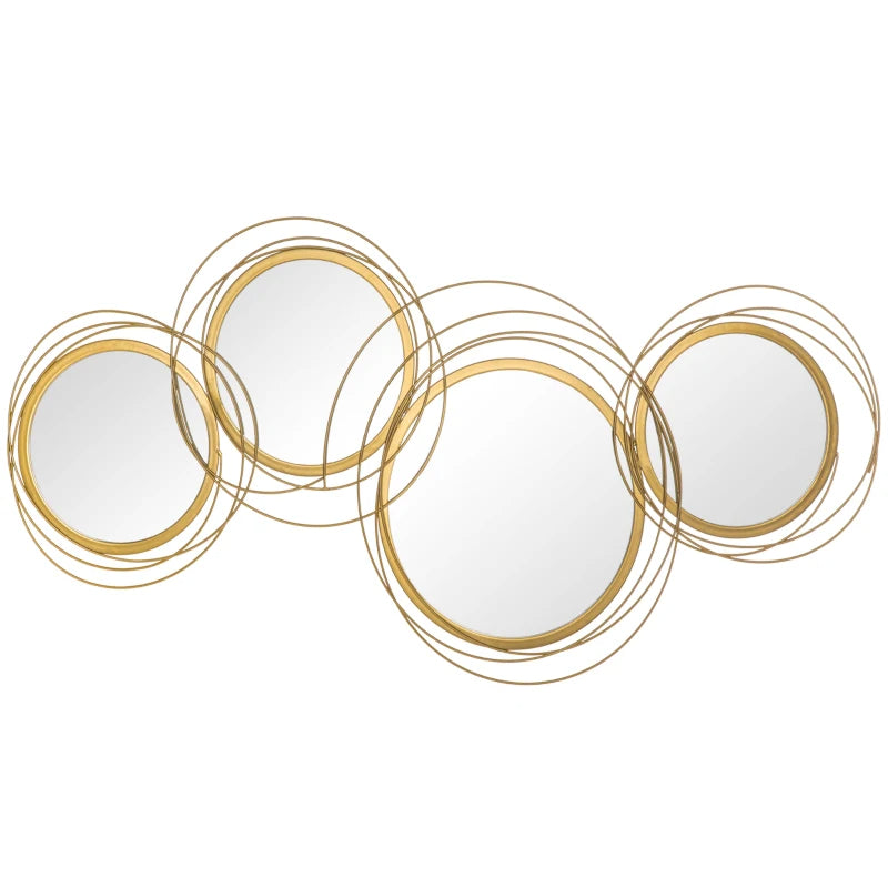 Decorative wall mirror with gold circular frames on a white background