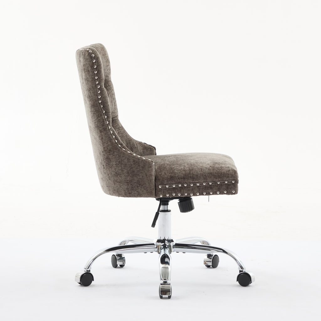 Brown office chair with studded details on a white background