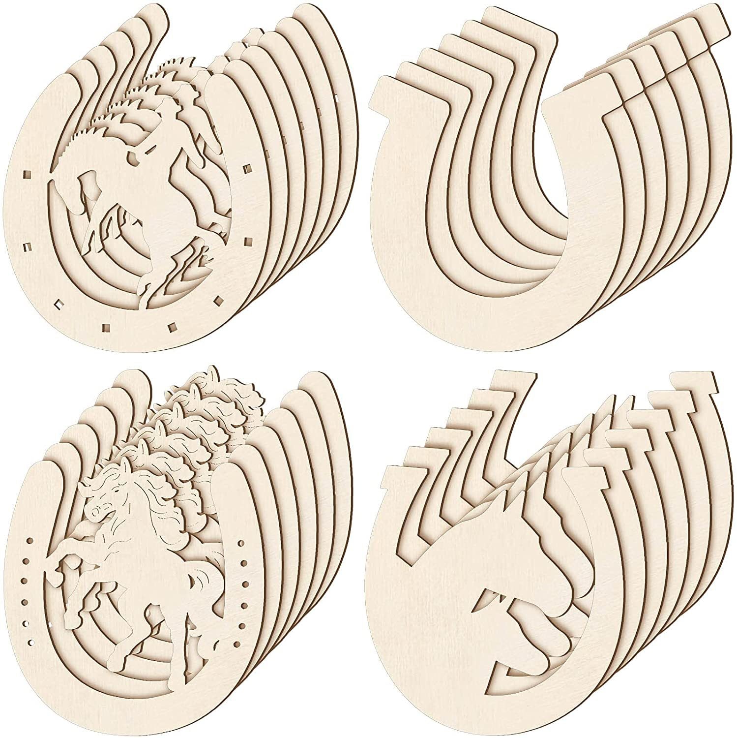 Set of wooden coasters with laser-cut designs on a white background