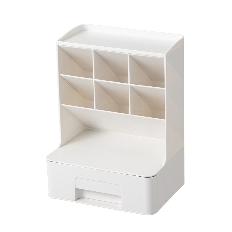 White storage unit with multiple compartments on a white background