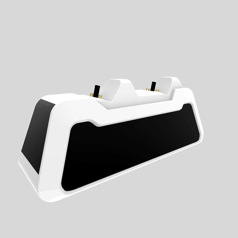 White gaming controllers on a white background