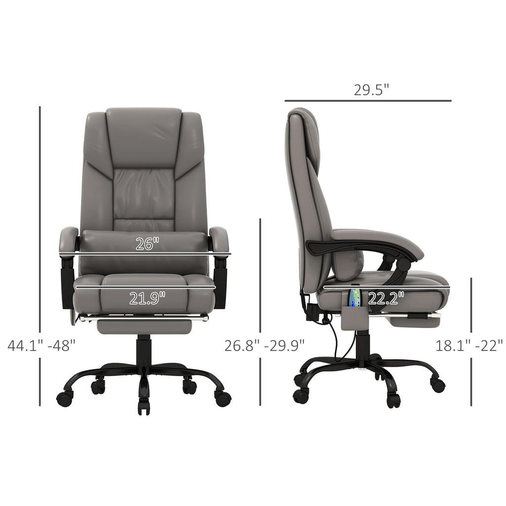Gray office chair with dimensions indicated on a white background