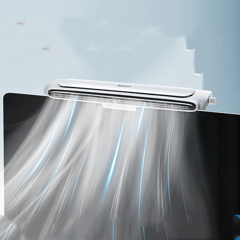 Dyson air multiplier fan with airflow simulation on a gradient background