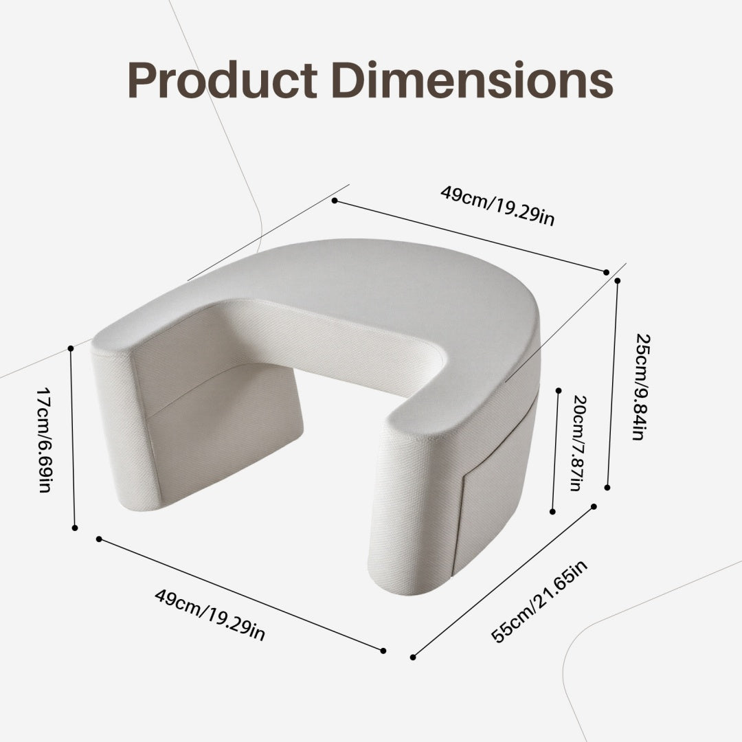 White plastic corner protector with dimensions labeled on a white background
