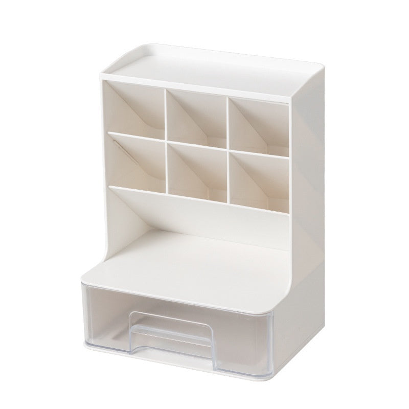 White storage unit with multiple compartments on a white background
