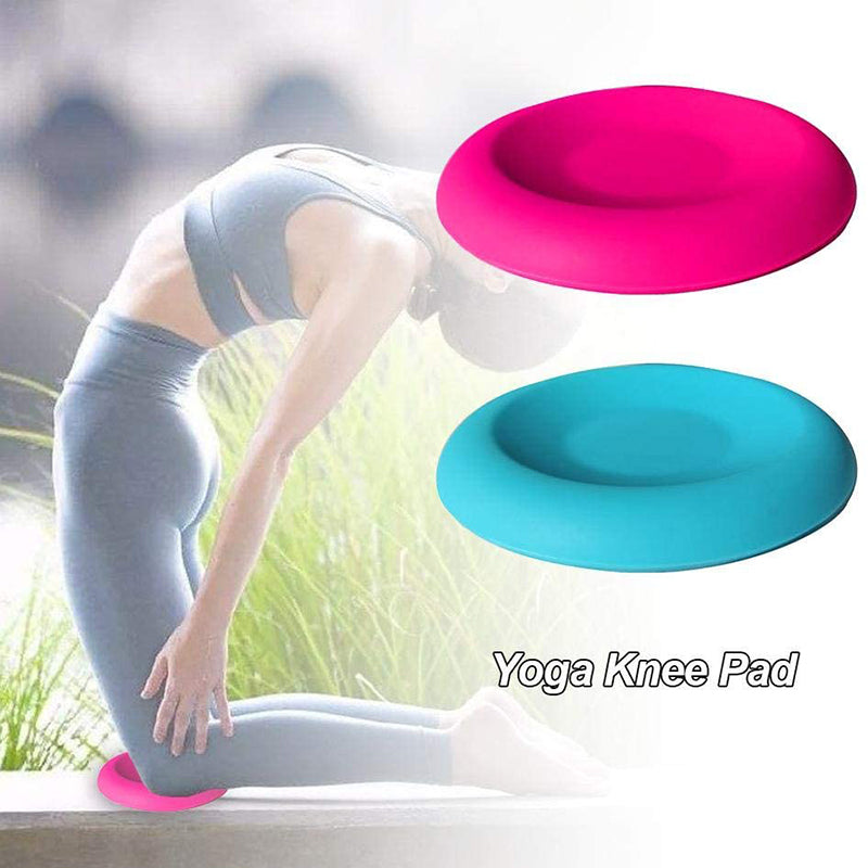 Person using a yoga knee pad with a blurred outdoor background