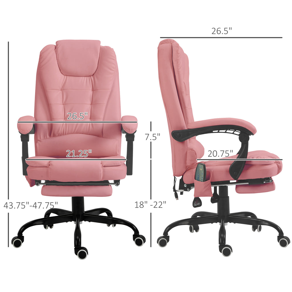 Pink office chair with dimensions on a white background