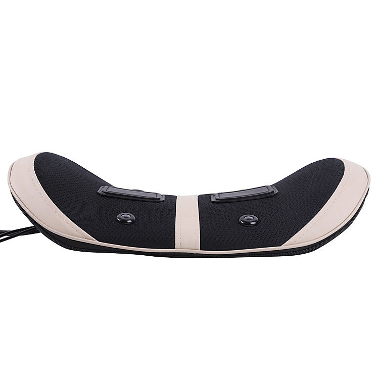 Black and beige curved device on a white background