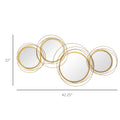 Decorative wall art with interlocking gold circles and measurements on a white background