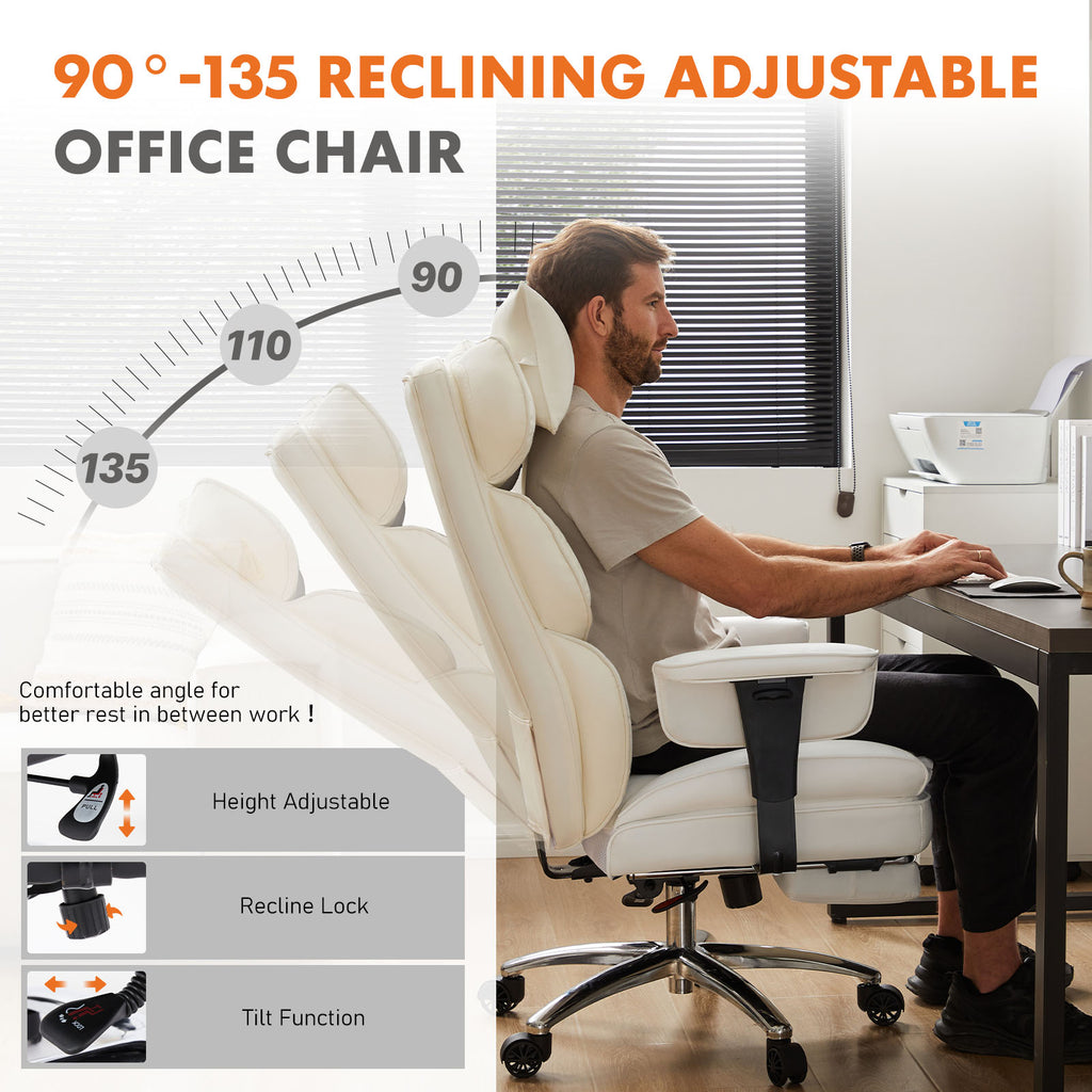 White reclining office chair with adjustable features shown in an office setting.