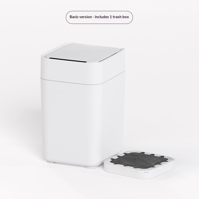 White trash bin with a black lid on a white background