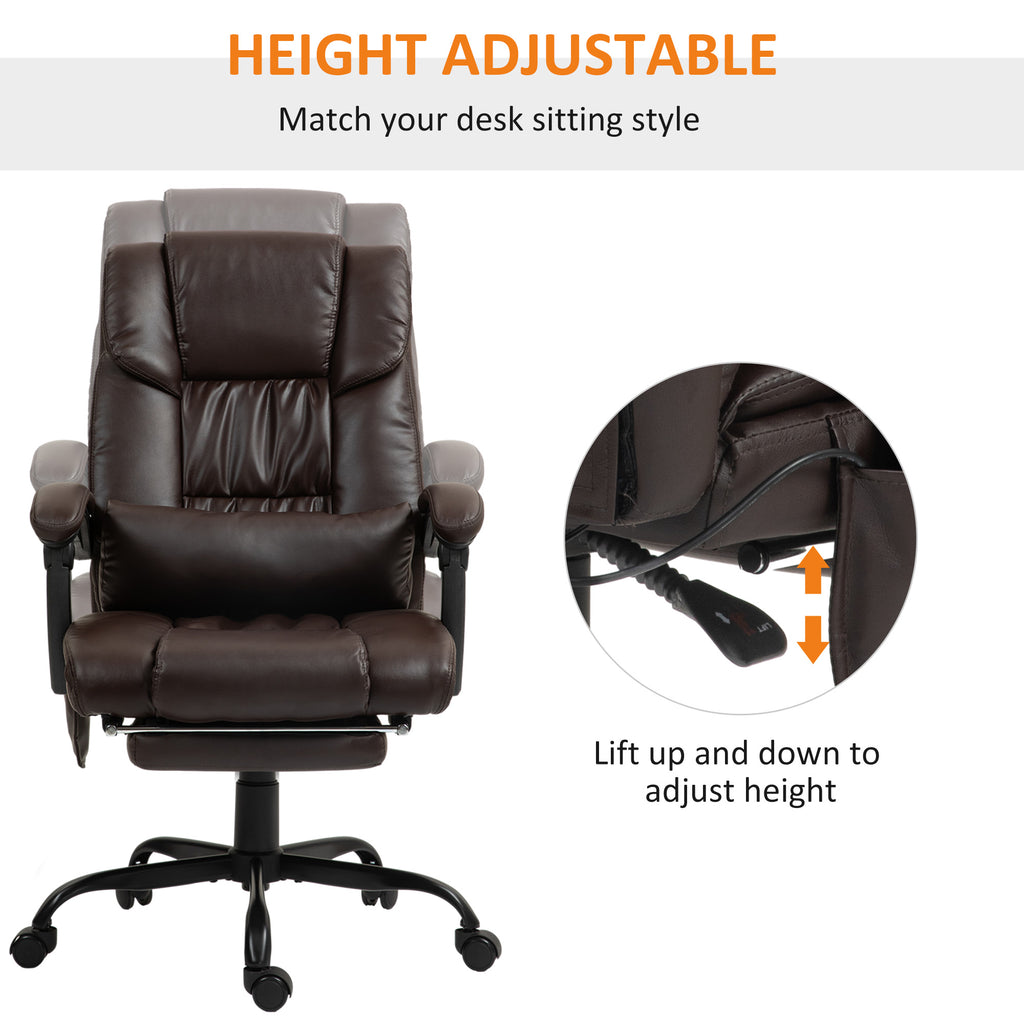 Brown office chair with height adjustment feature on a white background