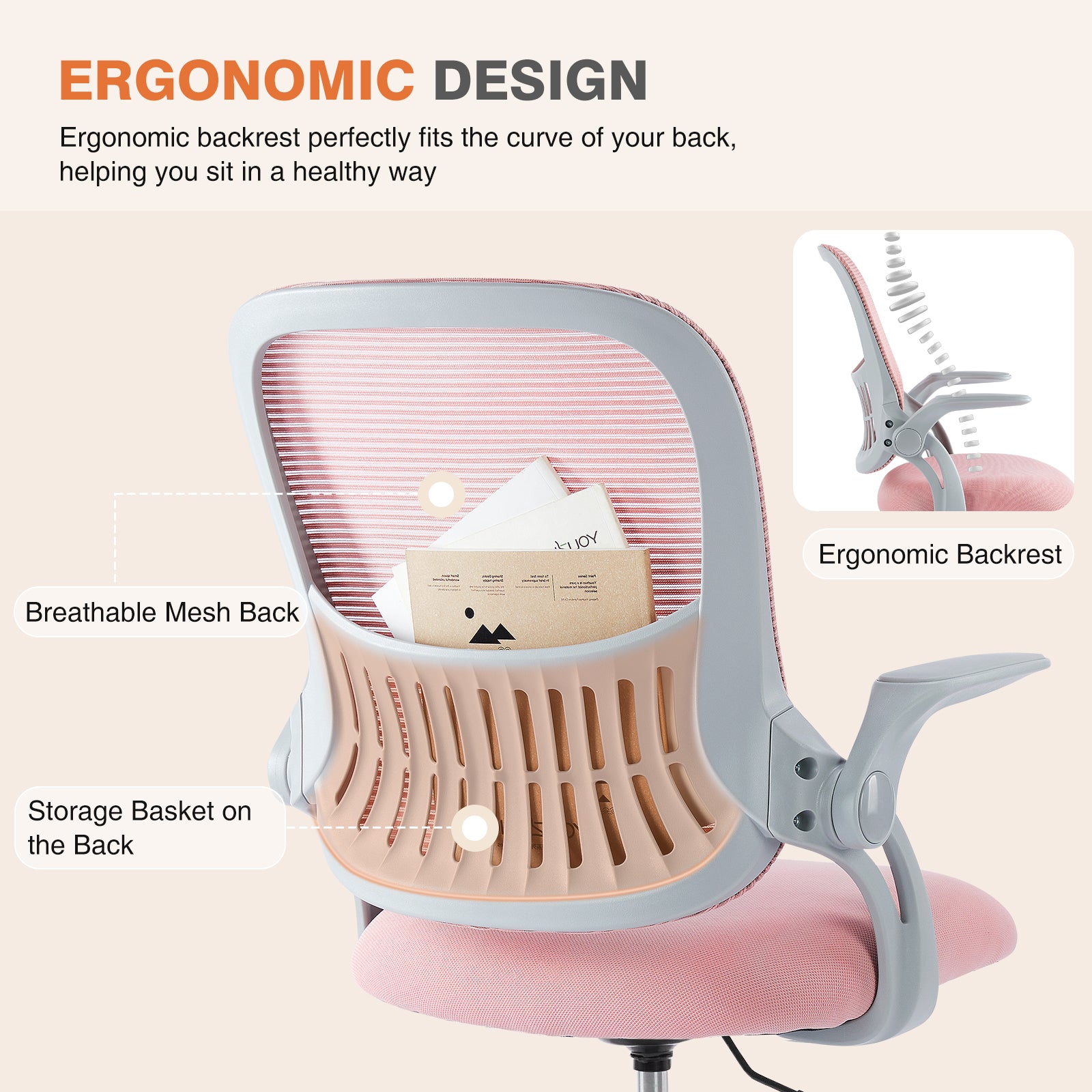 Pink ergonomic drafting chair full view in home office setting