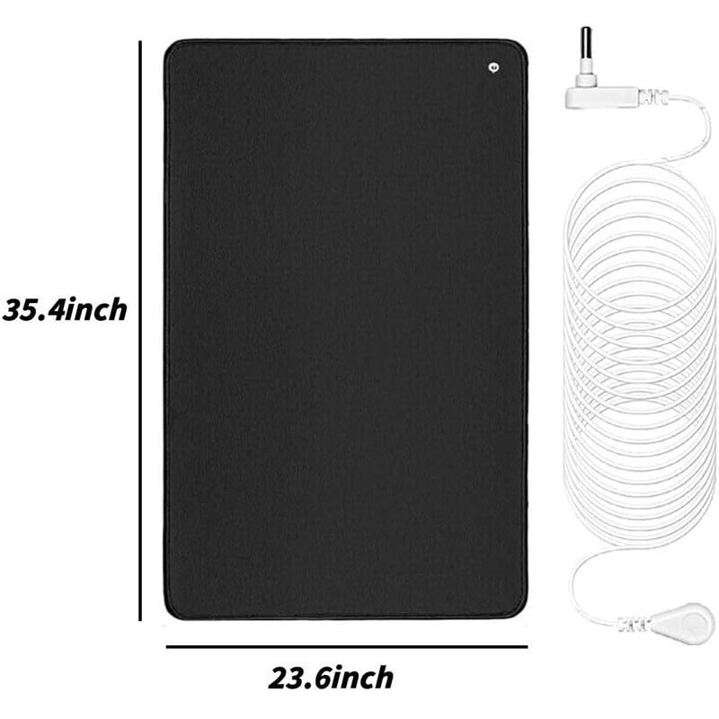 Black rectangular device with measurement details on a white background