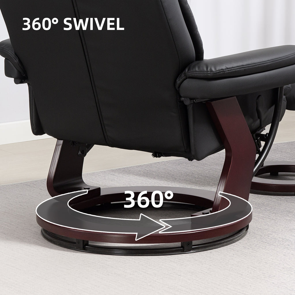 Black office chair with 360-degree swivel feature highlighted