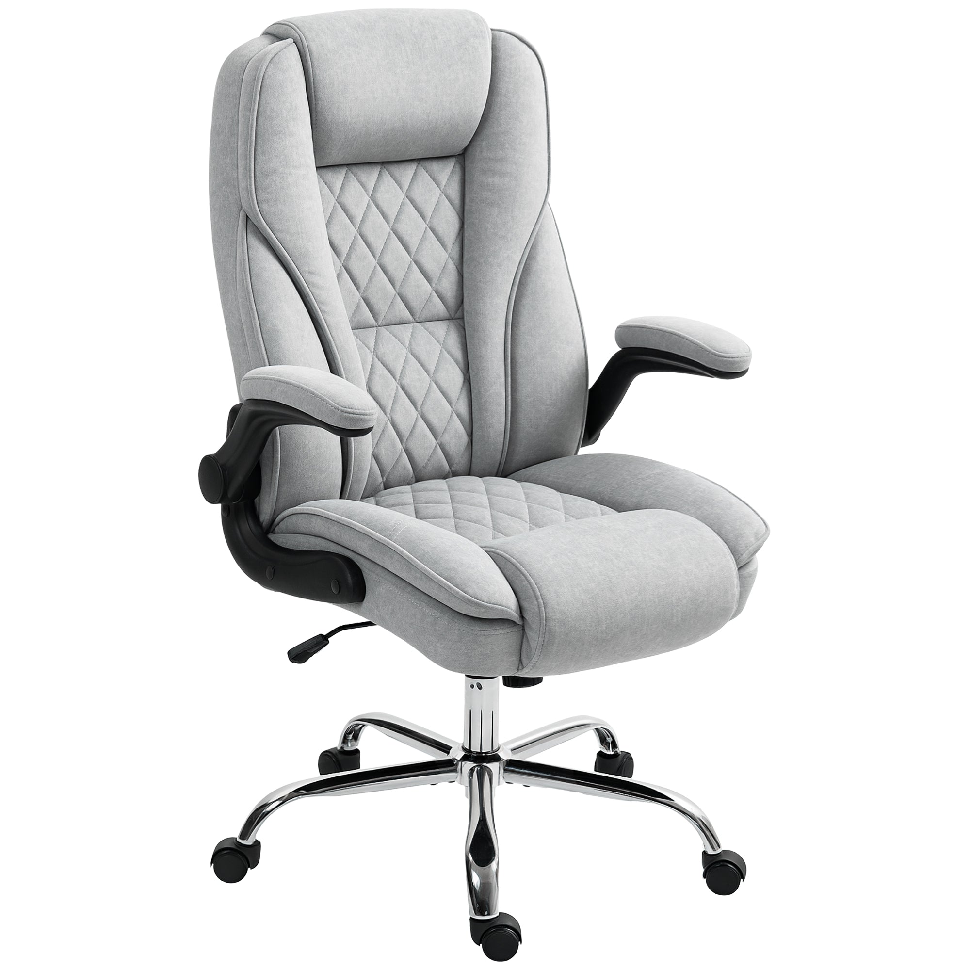 Gray office chair with quilted design on a white background