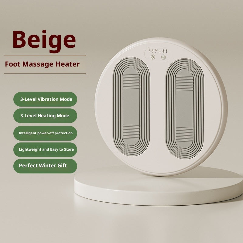 Beige foot massage heater with features listed on a beige background