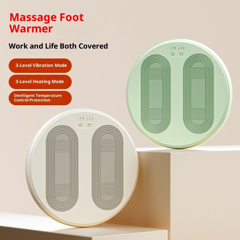 Massage foot warmer with vibration and heating modes on a beige background