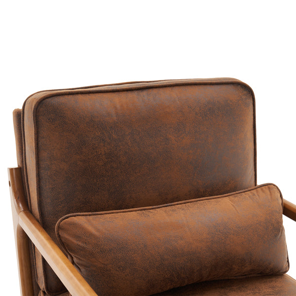 Brown leather chair with a matching cushion on a white background