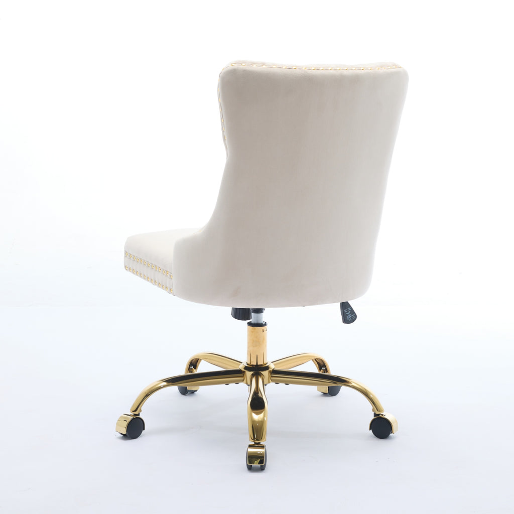 Beige office chair with gold base on a white background