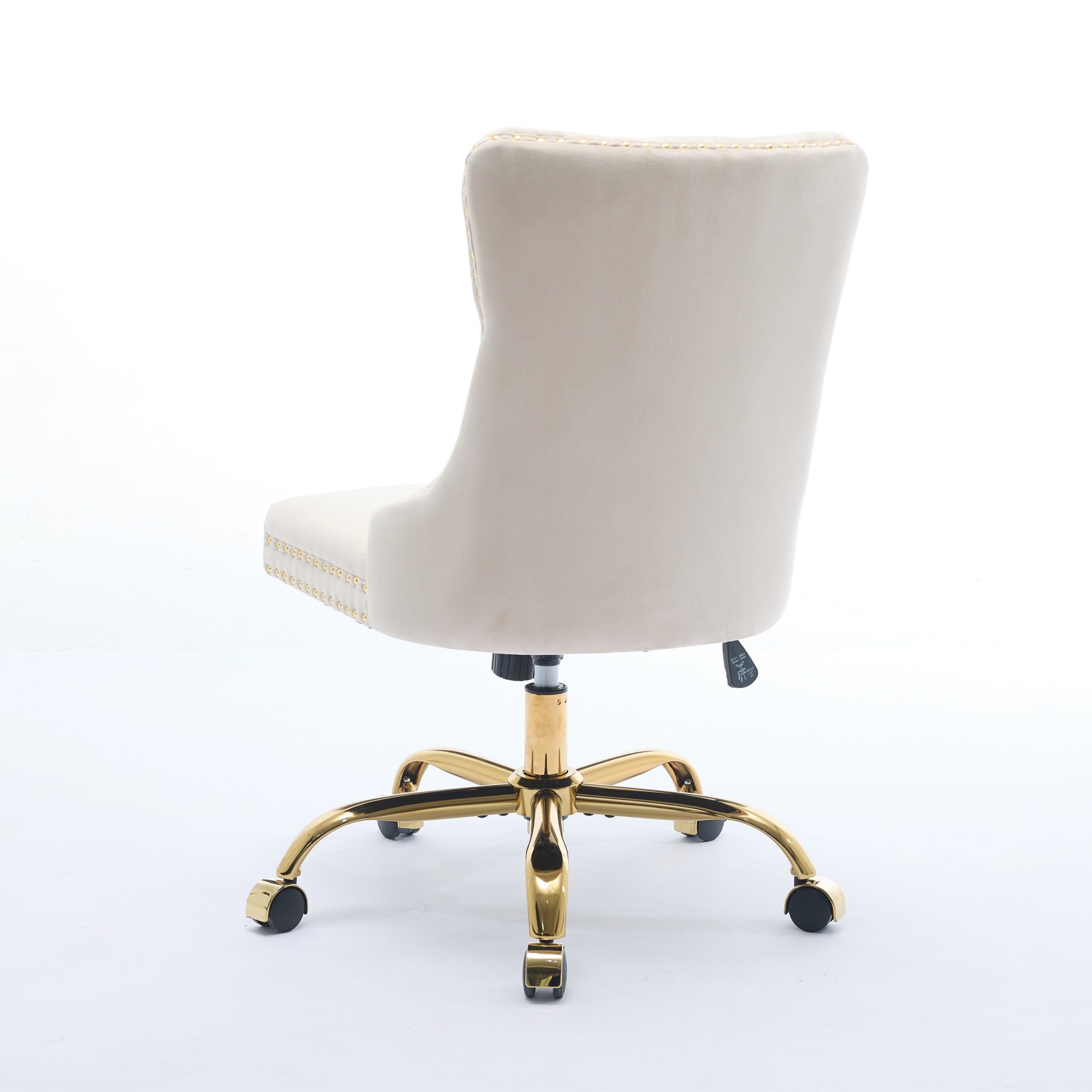 Beige office chair with gold base on a white background