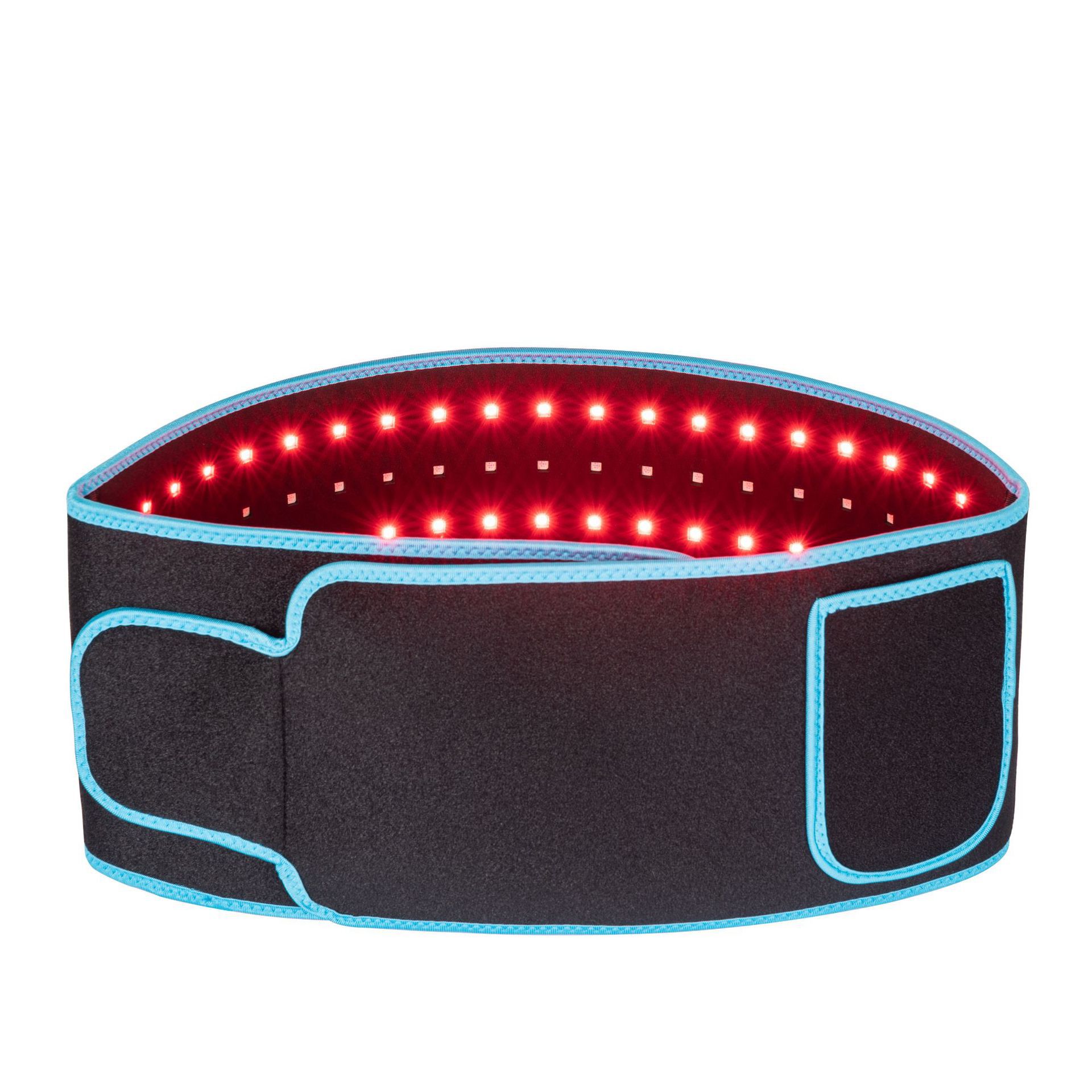 Black and blue belt with red LED lights on a white background