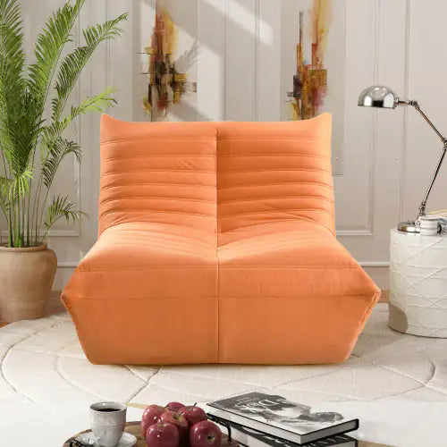 Fireside Chair, Large Bean Bag Chair For Adults, Lazy Floor Sofa For Home, Playing Bean Bag Chair, One-piece High Resilience Sponge, Flannelette Fabric, Orange