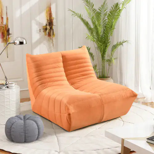 Fireside Chair, Large Bean Bag Chair For Adults, Lazy Floor Sofa For Home, Playing Bean Bag Chair, One-piece High Resilience Sponge, Flannelette Fabric, Orange