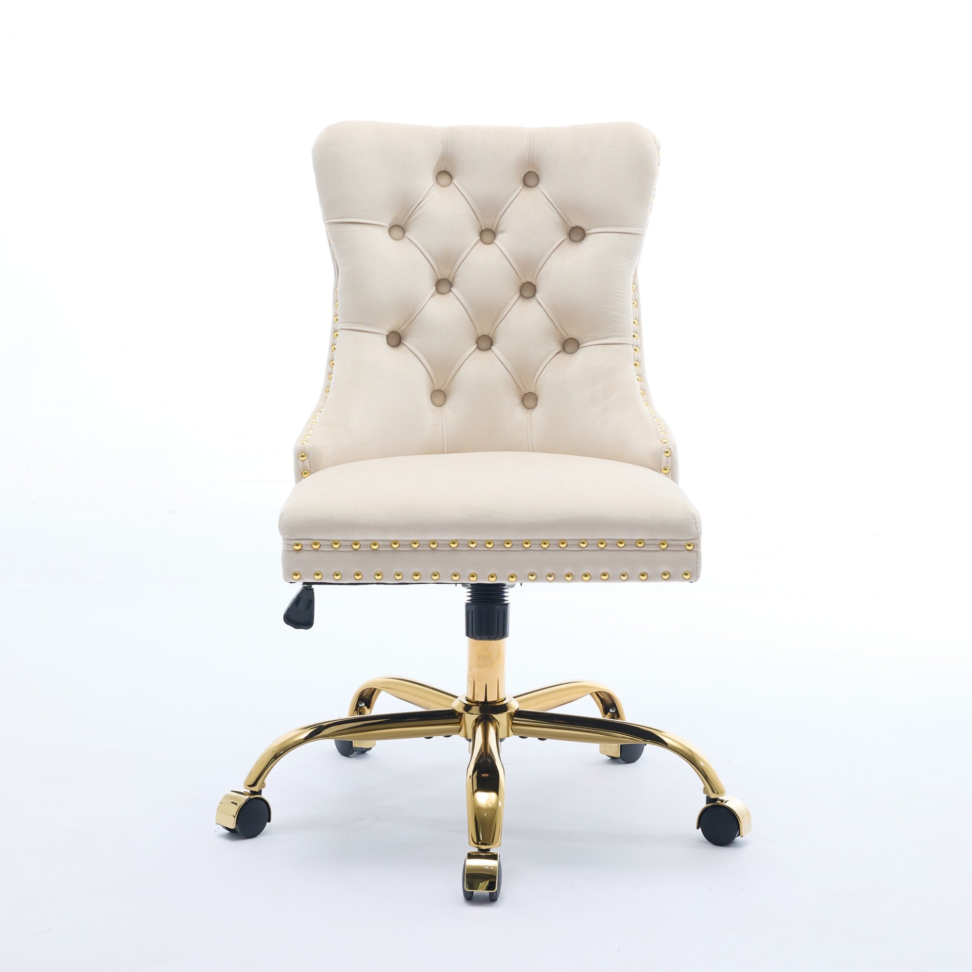 Beige office chair with gold accents on a white background