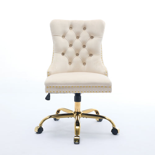 Beige office chair with gold accents on a white background