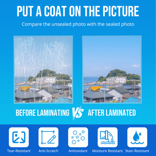 Comparison of unsealed and sealed photo quality with icons indicating properties.