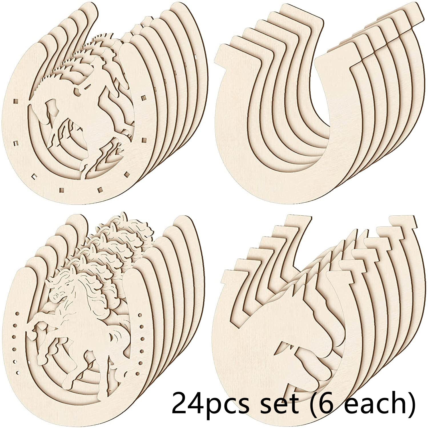 Set of 24 wooden coasters with various designs on a white background
