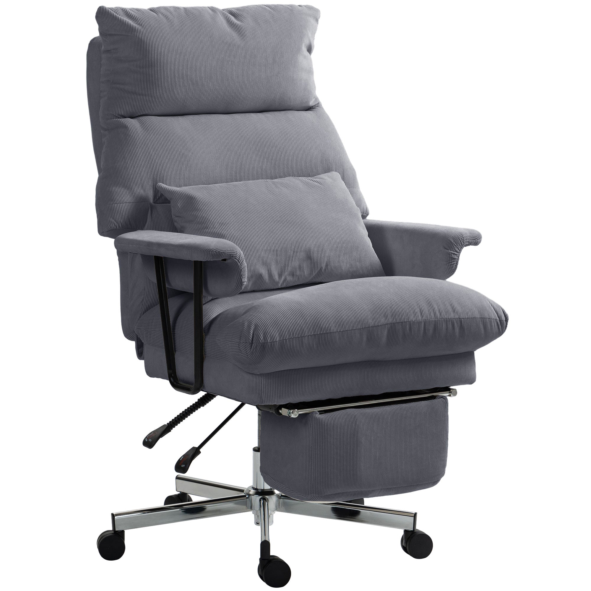 Gray recliner chair with armrests on a white background