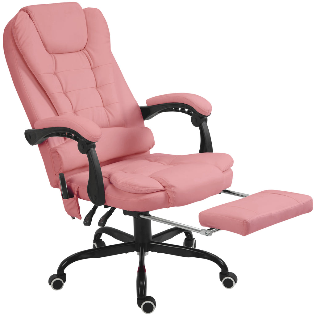 Pink office chair with footrest on a white background