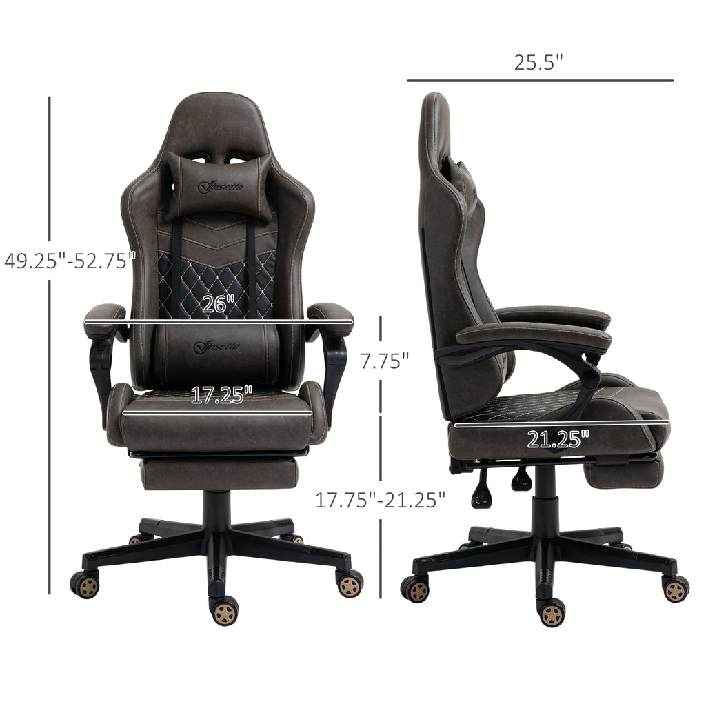Gaming chair with dimensions labeled on a white background