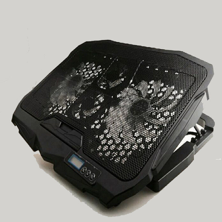 Black laptop cooling pad with fans on a light gray background