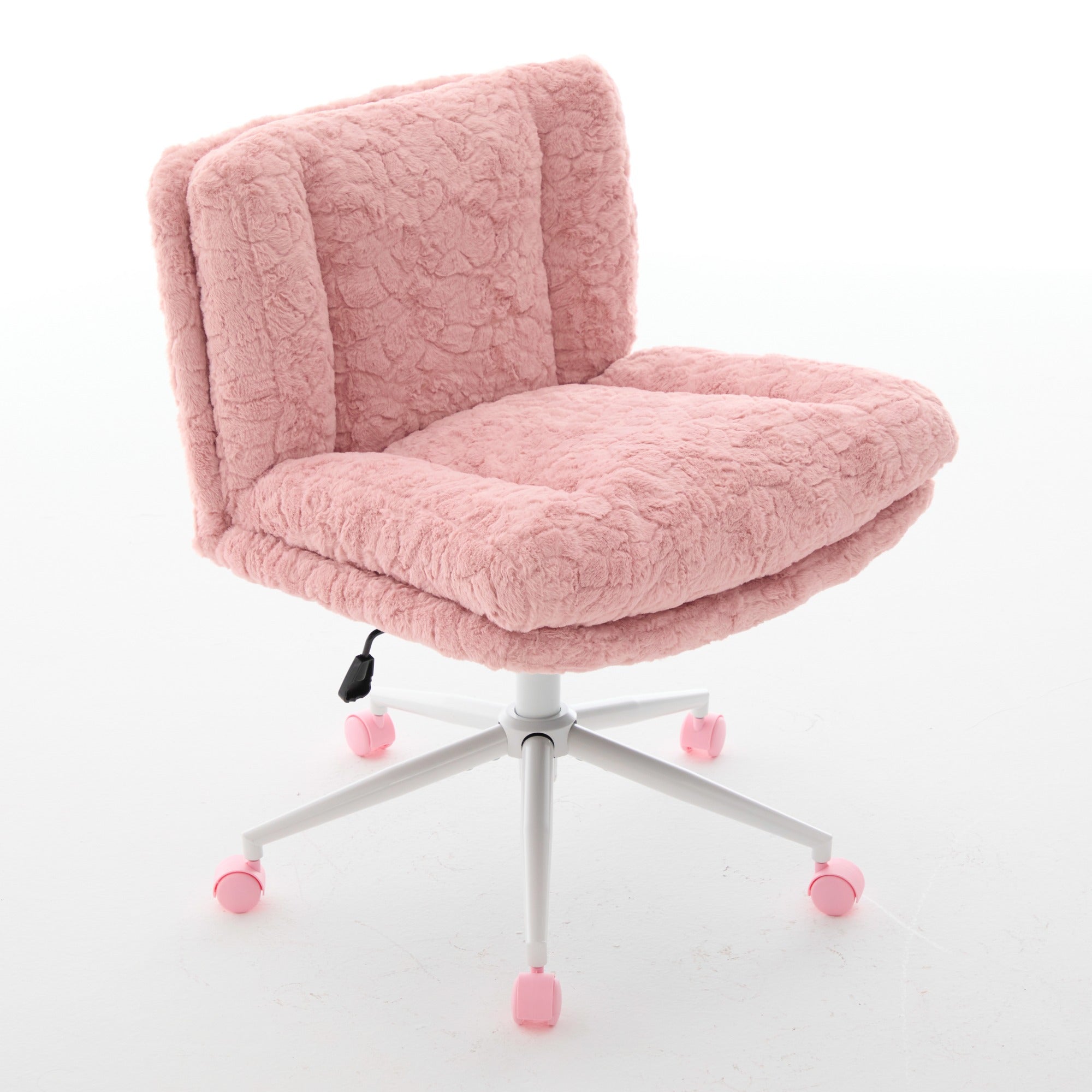 Pink textured office chair with wheels on a white background