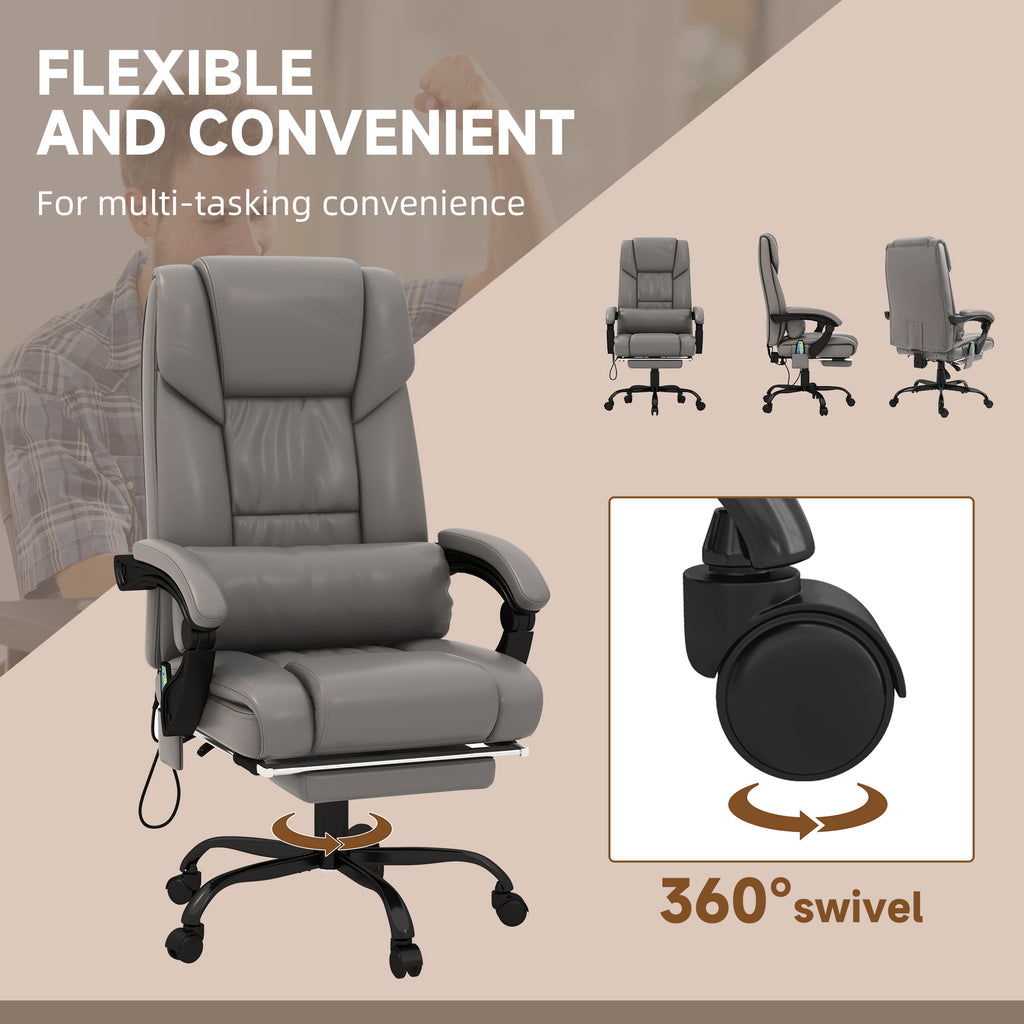 Gray office chair with 360-degree swivel feature on a beige background