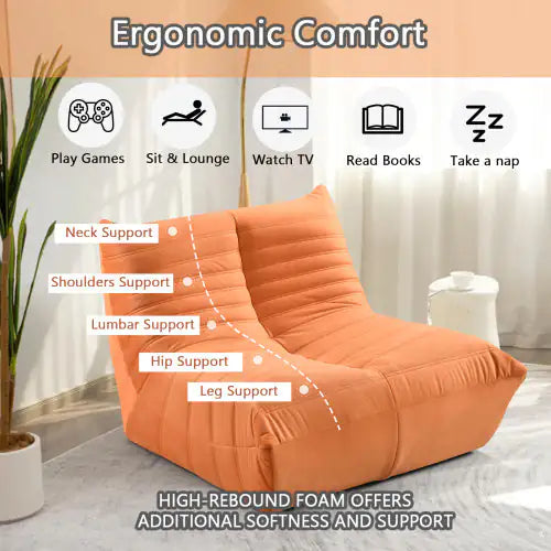 Fireside Chair, Large Bean Bag Chair For Adults, Lazy Floor Sofa For Home, Playing Bean Bag Chair, One-piece High Resilience Sponge, Flannelette Fabric, Orange